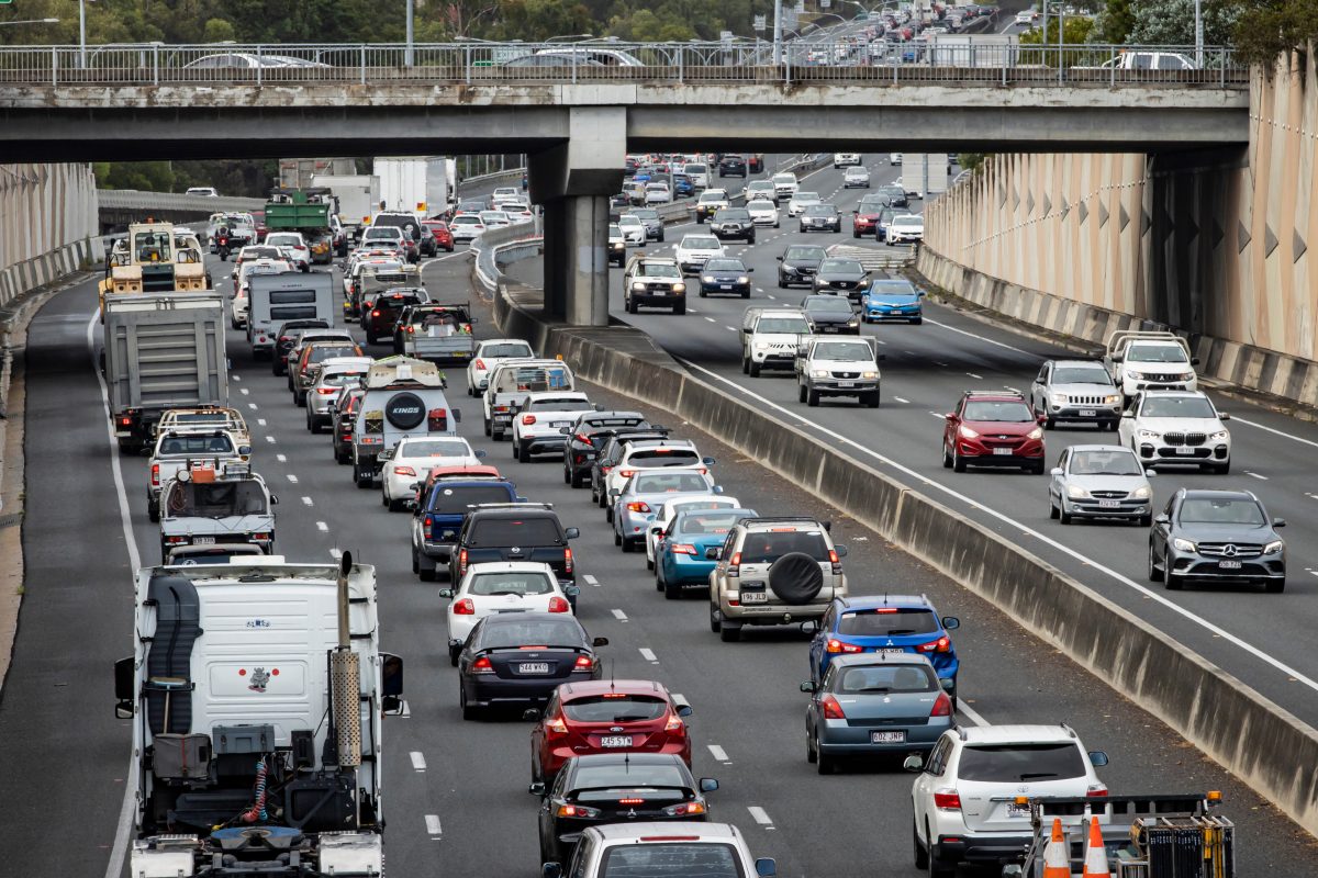 Nerang, Queensland, Australia: The M1 Pacific Highway has reached full capacity with over 150,000 daily vehicles using the busiest road in Queensland for the Brisbane to Gold Coast commute.